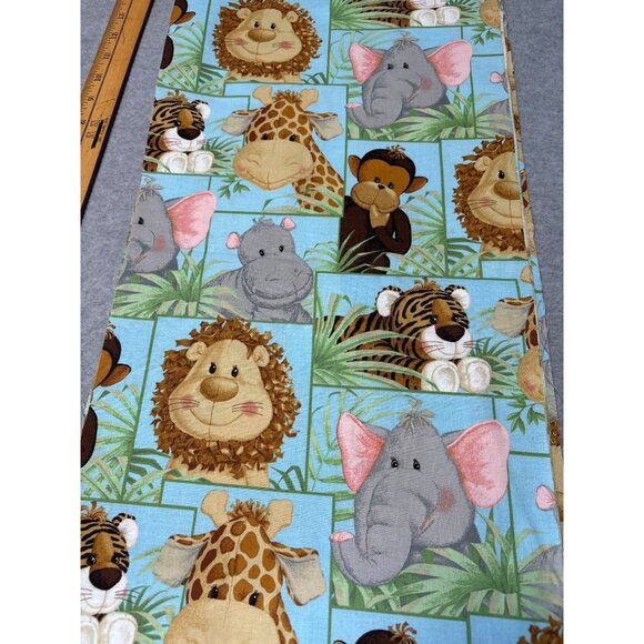 Jungle Safari Animal Cartoon Fabric 1 yard + 11" x 17" Cotton Quilting Sewing Ma - Picture 1 of 4
